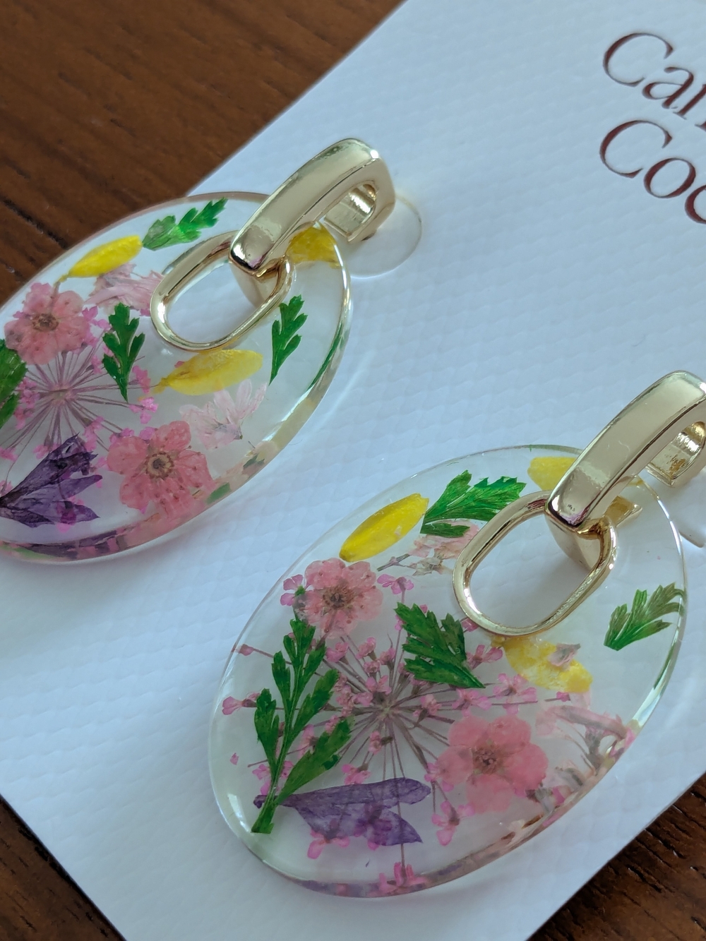 Camila Coelho Resin Floral Oval Drop Earrings - Pink & Green NEW